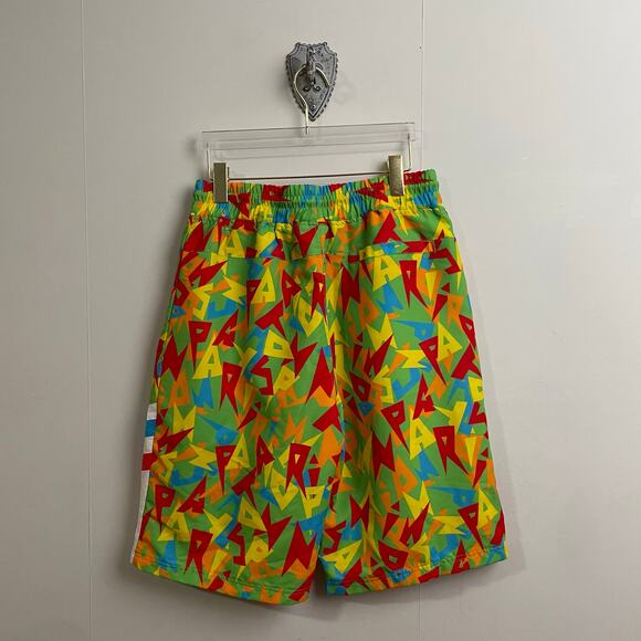 Y2K Parish Nation L swim trunks men AOP “P” green red vintage shorts beach - Picture 5 of 7